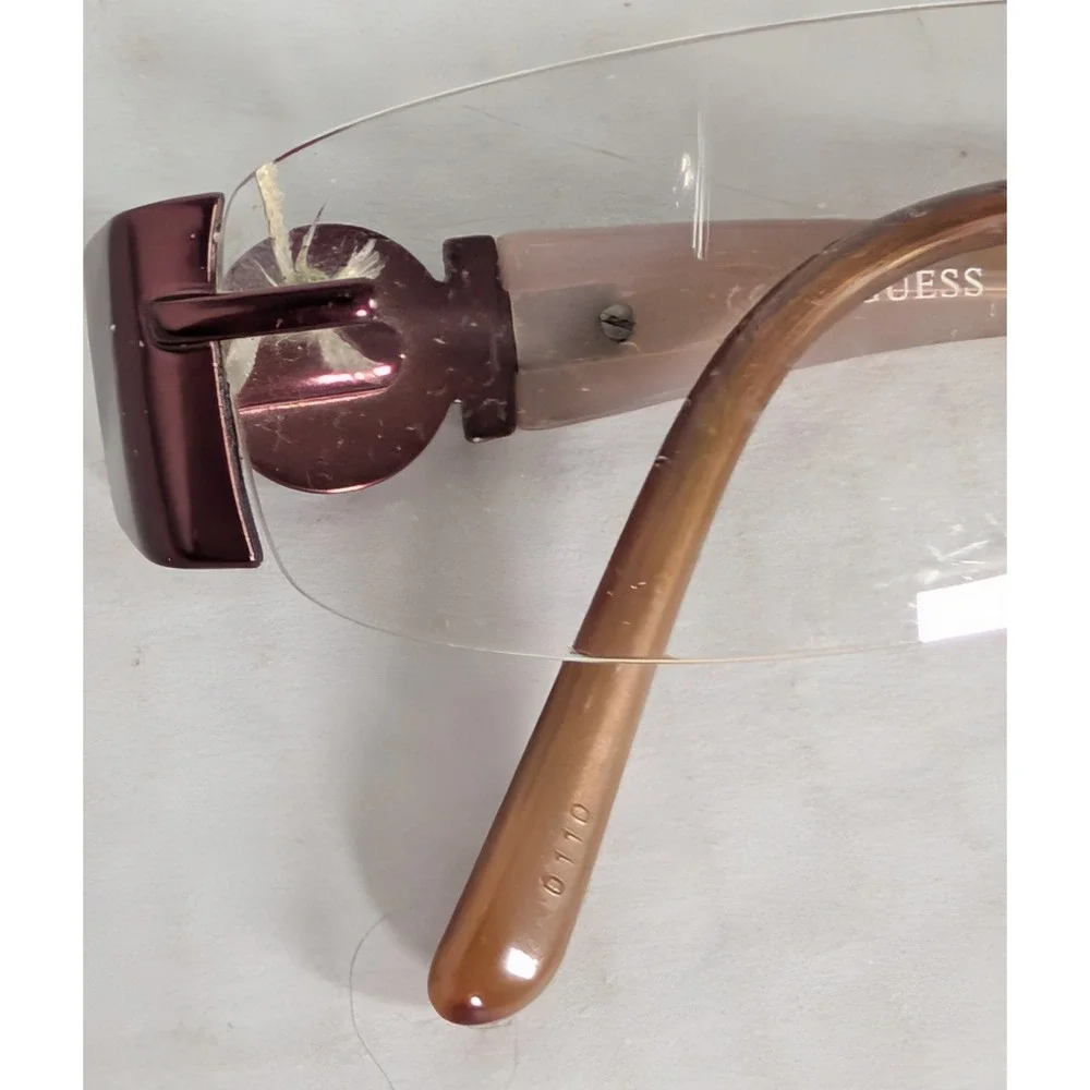 GUESS GU 1654 Women's Rimless Eyeglasses Brown Burgundy Frame Clear Lenses Case